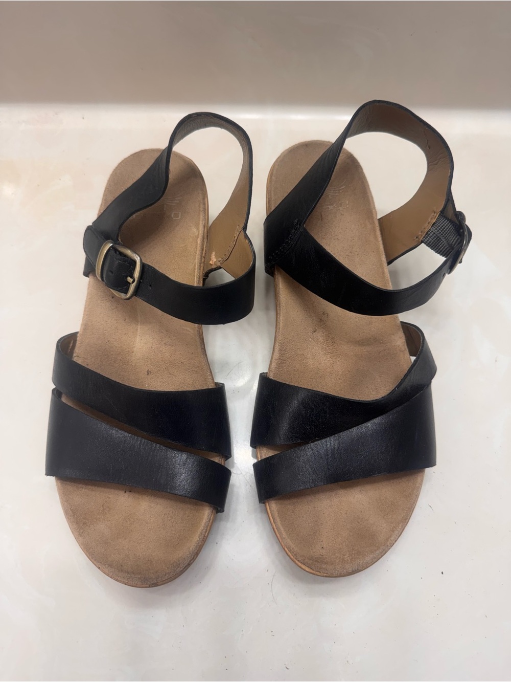 Dansko Black Leather Wedge Sandals Size 37 (US 6.5-7) Crisscross Straps